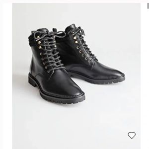 & Other Stories leather lace-up shearling lined boots in black